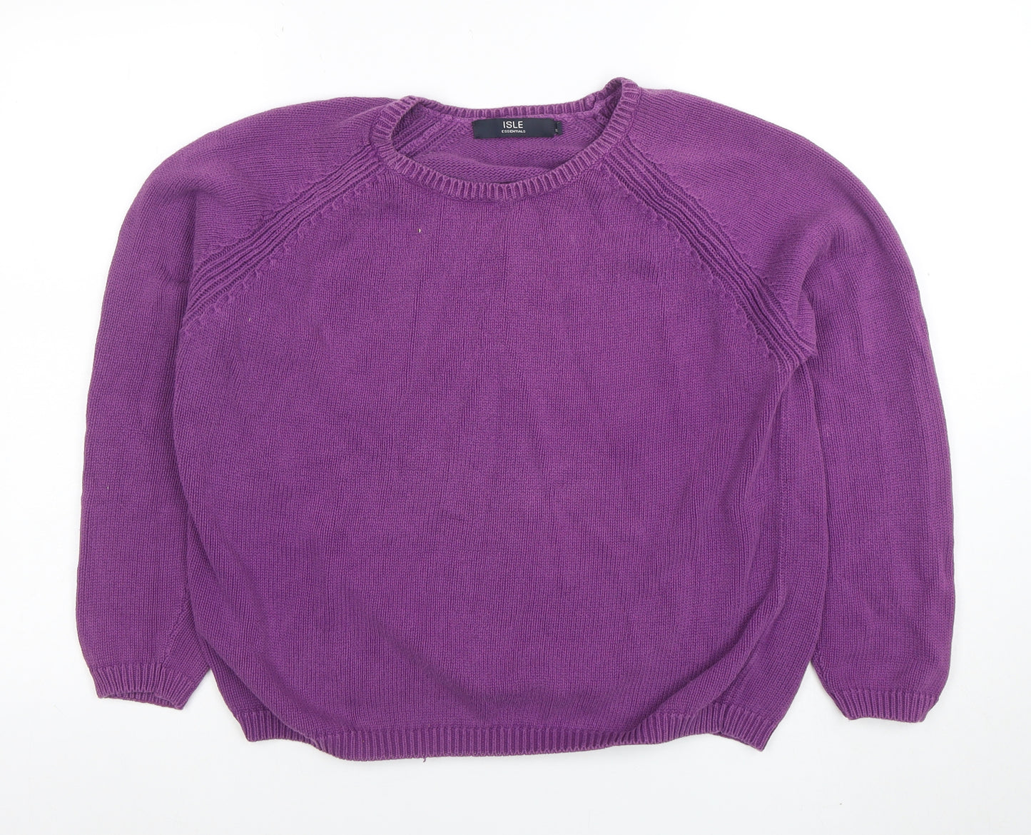 ISLE ESSENTIALS Women's Purple Cotton Crew Neck Jumper L