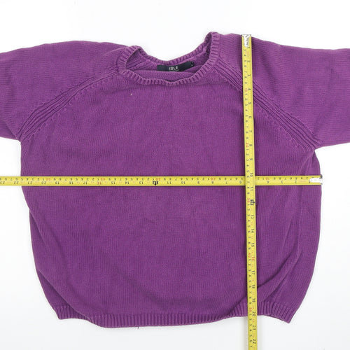 ISLE ESSENTIALS Women's Purple Cotton Crew Neck Jumper L