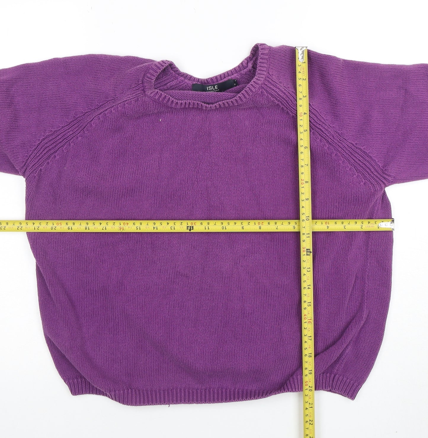 ISLE ESSENTIALS Women's Purple Cotton Crew Neck Jumper L