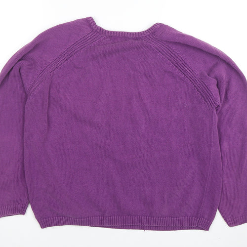 ISLE ESSENTIALS Women's Purple Cotton Crew Neck Jumper L