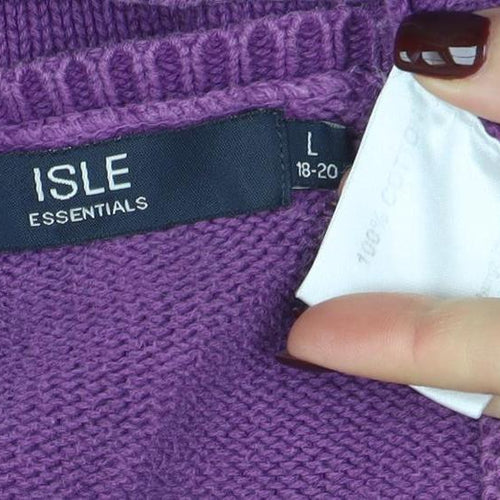 ISLE ESSENTIALS Women's Purple Cotton Crew Neck Jumper L