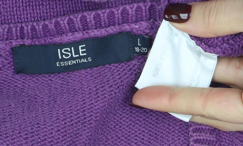 ISLE ESSENTIALS Women's Purple Cotton Crew Neck Jumper L