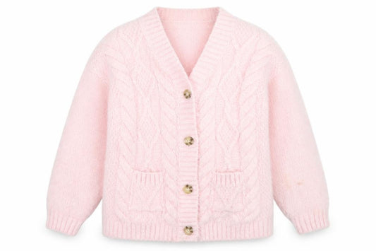 Front view of George Teens Pink Cable Knit Button Cardigan Jumper 7-8 Years