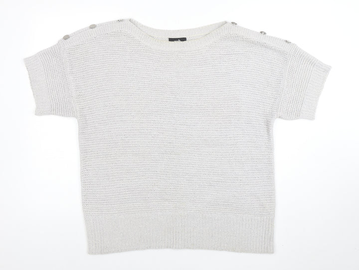 Wallis Women Ivory Short Sleeve Knit Pullover Jumper L