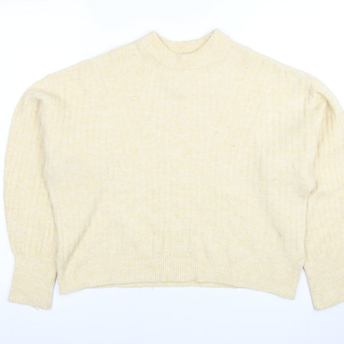 H&M Women's Beige Ribbed Mock Neck Jumper Size S