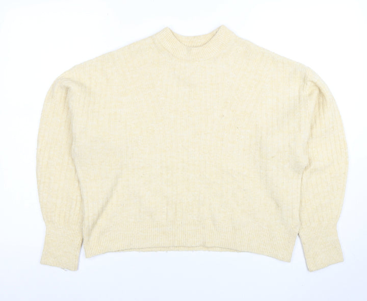 H&M Women's Beige Ribbed Mock Neck Jumper Size S