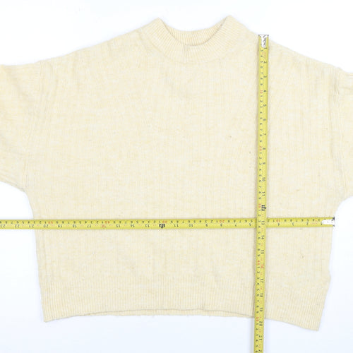 H&M Women's Beige Ribbed Mock Neck Jumper Size S