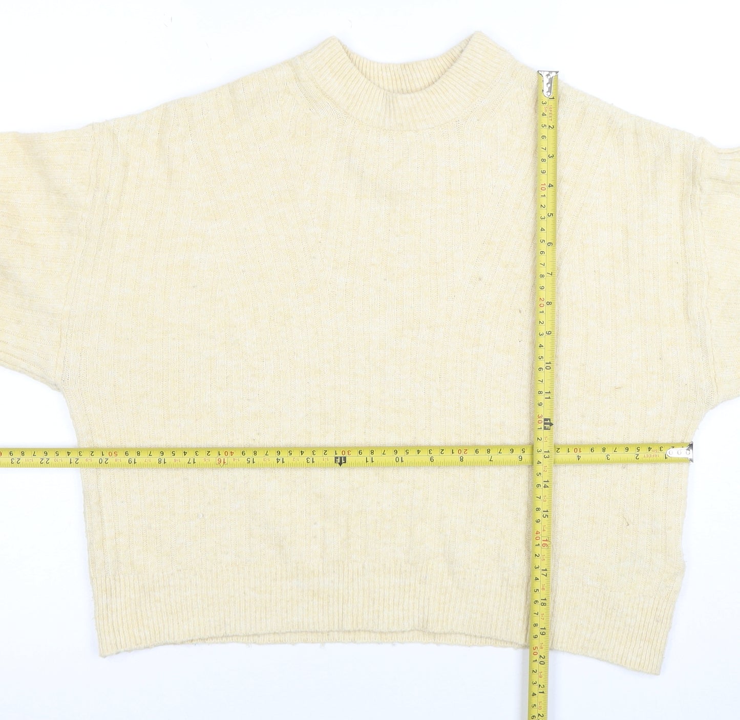 H&M Women's Beige Ribbed Mock Neck Jumper Size S