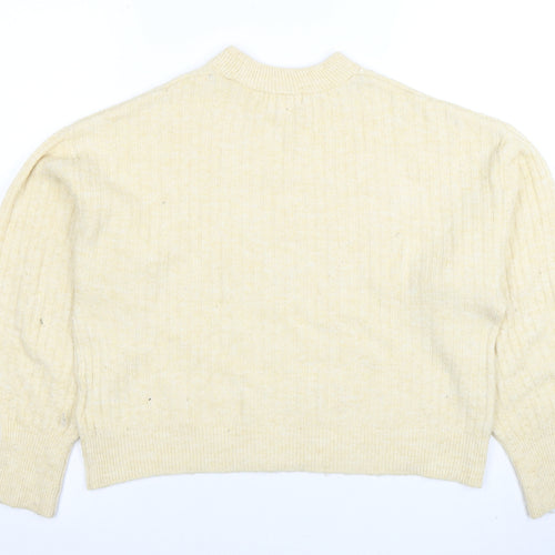 H&M Women's Beige Ribbed Mock Neck Jumper Size S