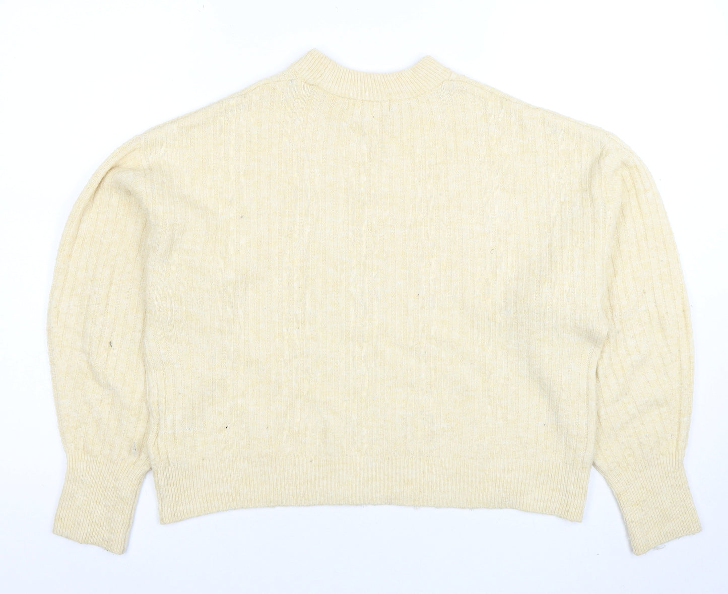 H&M Women's Beige Ribbed Mock Neck Jumper Size S