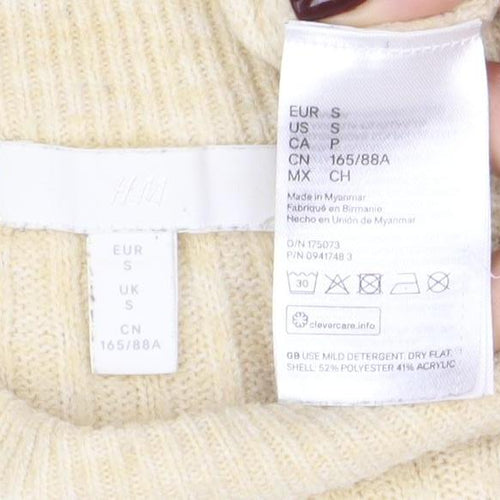H&M Women's Beige Ribbed Mock Neck Jumper Size S