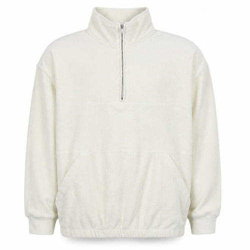 Topman Men’s Ivory Corduroy 1/2 Zip Sweatshirt XL Regular Fit