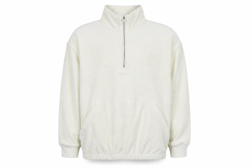 Topman Men’s Ivory Corduroy 1/2 Zip Sweatshirt XL Regular Fit