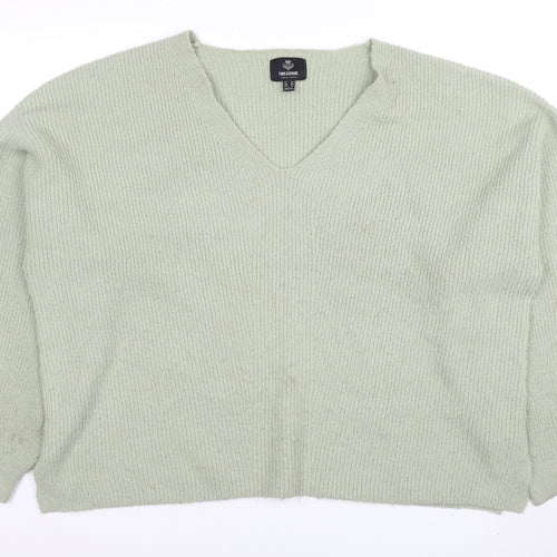 Threadbare Women's Green V-Neck Relaxed Knit Jumper Size 16
