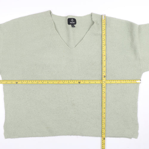 Threadbare Women's Green V-Neck Relaxed Knit Jumper Size 16