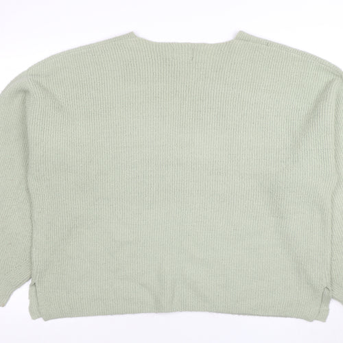 Threadbare Women's Green V-Neck Relaxed Knit Jumper Size 16