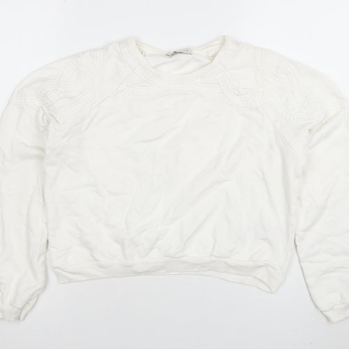 Topshop Women Ivory Embroidered Pullover Sweatshirt UK 8 Cotton