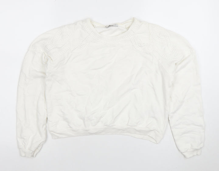 Topshop Women Ivory Embroidered Pullover Sweatshirt UK 8 Cotton