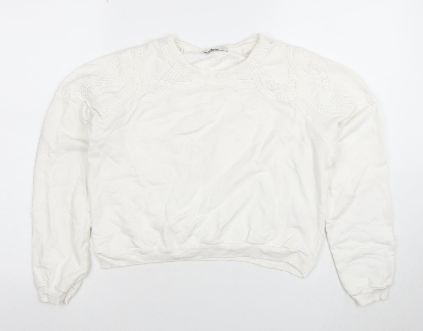 Topshop Women Ivory Embroidered Pullover Sweatshirt UK 8 Cotton