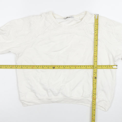 Topshop Women Ivory Embroidered Pullover Sweatshirt UK 8 Cotton