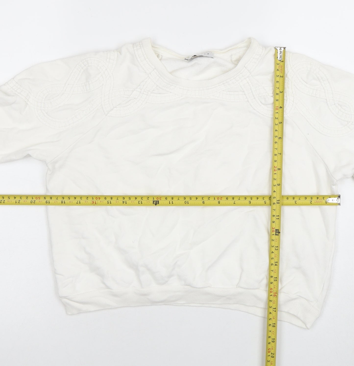 Topshop Women Ivory Embroidered Pullover Sweatshirt UK 8 Cotton