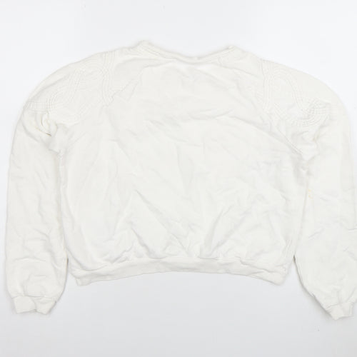 Topshop Women Ivory Embroidered Pullover Sweatshirt UK 8 Cotton