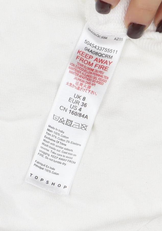 Topshop Women Ivory Embroidered Pullover Sweatshirt UK 8 Cotton
