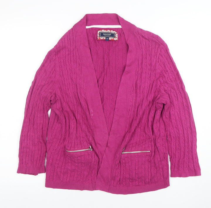 Maine New England Women's Pink Cable-Knit Cardigan Size 16 Cotton Blend