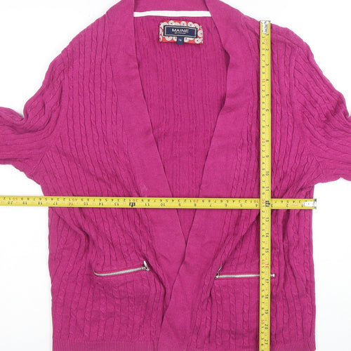 Maine New England Women's Pink Cable-Knit Cardigan Size 16 Cotton Blend