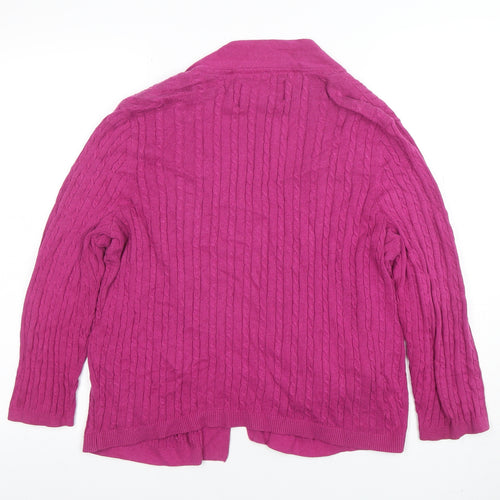 Maine New England Women's Pink Cable-Knit Cardigan Size 16 Cotton Blend
