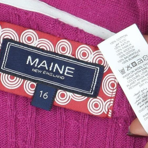 Maine New England Women's Pink Cable-Knit Cardigan Size 16 Cotton Blend