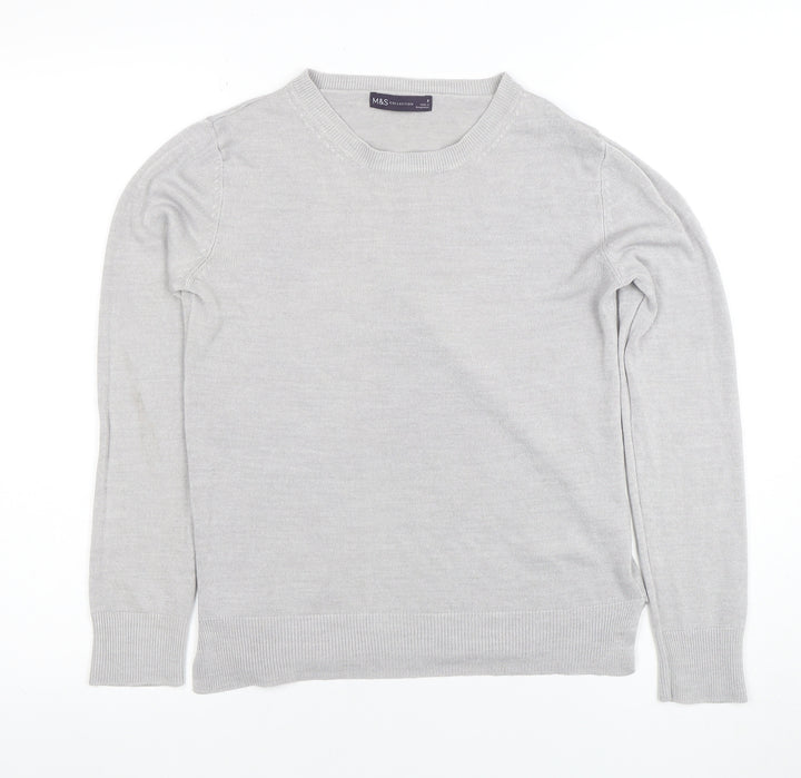 Marks and Spencer Women’s Grey Acrylic Crew Neck Jumper Size 8