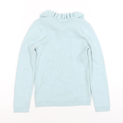 George Girls Blue Ruffle Neck Long Sleeve Ribbed Pullover Jumper 4-5 Years