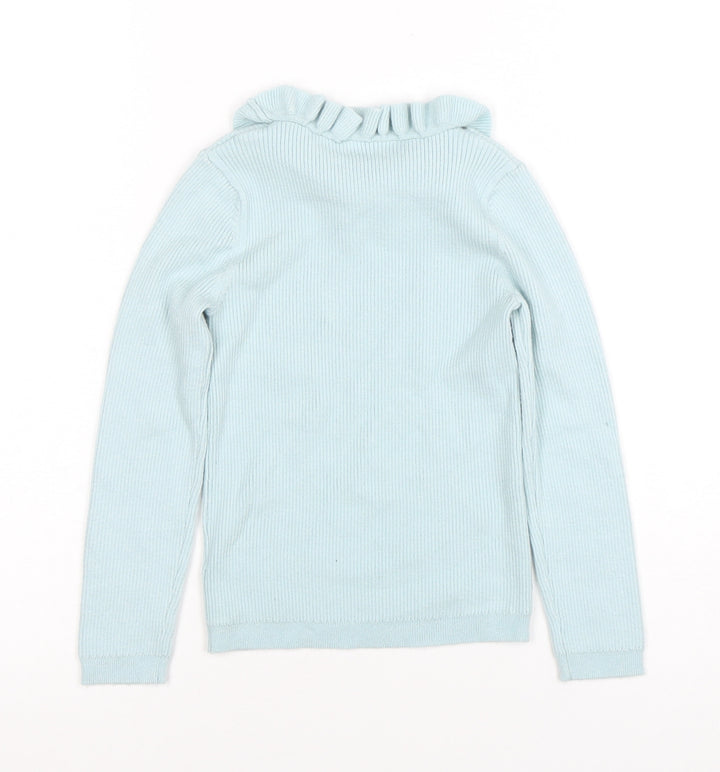 George Girls Blue Ruffle Neck Long Sleeve Ribbed Pullover Jumper 4-5 Years