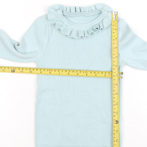 George Girls Blue Ruffle Neck Long Sleeve Ribbed Pullover Jumper 4-5 Years