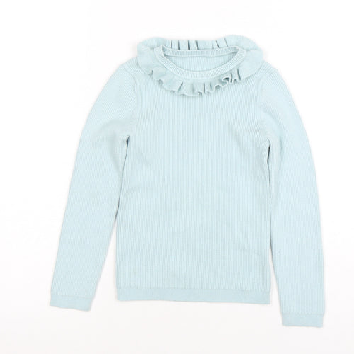 George Girls Blue Ruffle Neck Long Sleeve Ribbed Pullover Jumper 4-5 Years