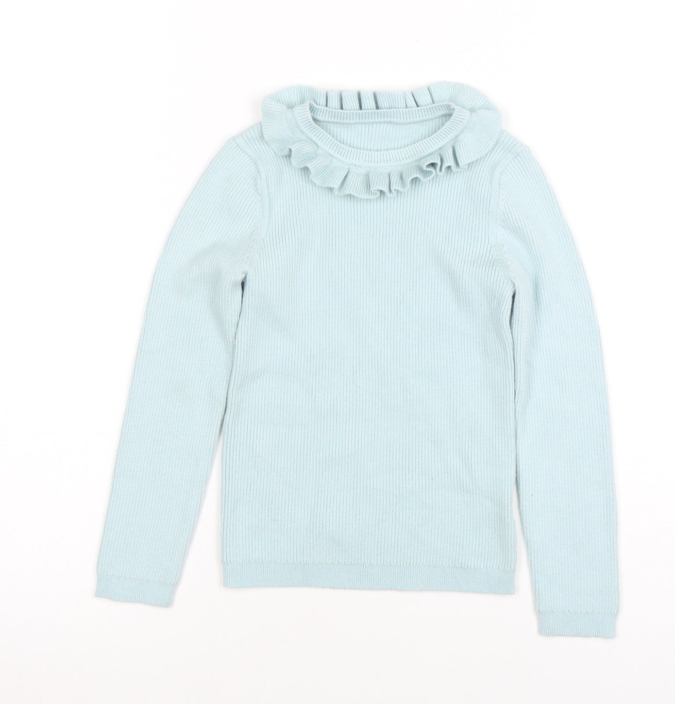 George Girls Blue Ruffle Neck Long Sleeve Ribbed Pullover Jumper 4-5 Years