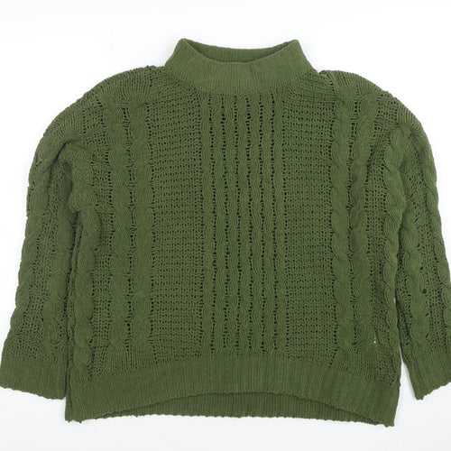 Natural Women’s Green Mock Neck Cable Knit Pullover Jumper Size S