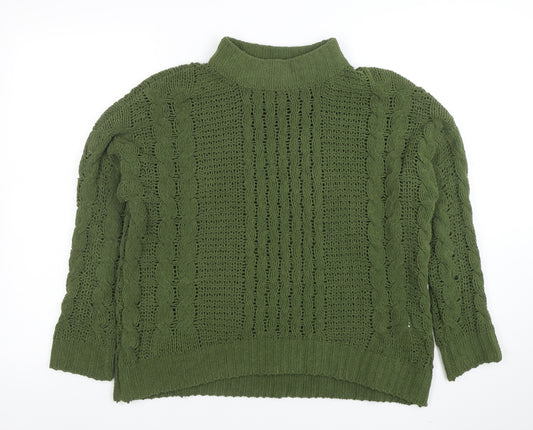 Natural Women’s Green Mock Neck Cable Knit Pullover Jumper Size S