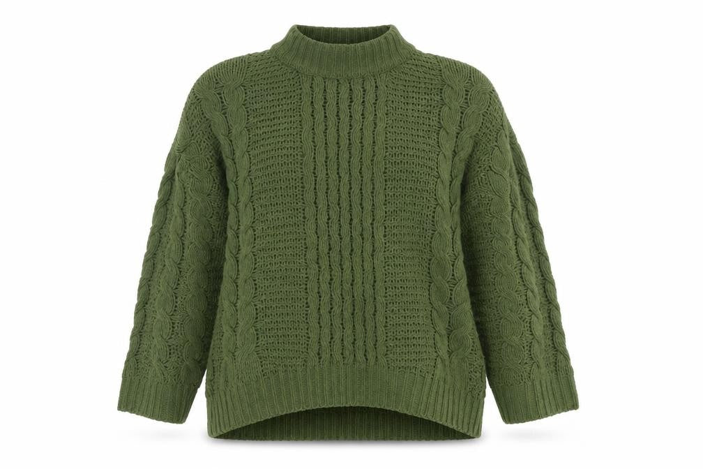 Front view of Natural Women’s Green Mock Neck Cable Knit jumper, size S