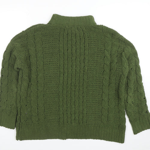 Natural Women’s Green Mock Neck Cable Knit Pullover Jumper Size S