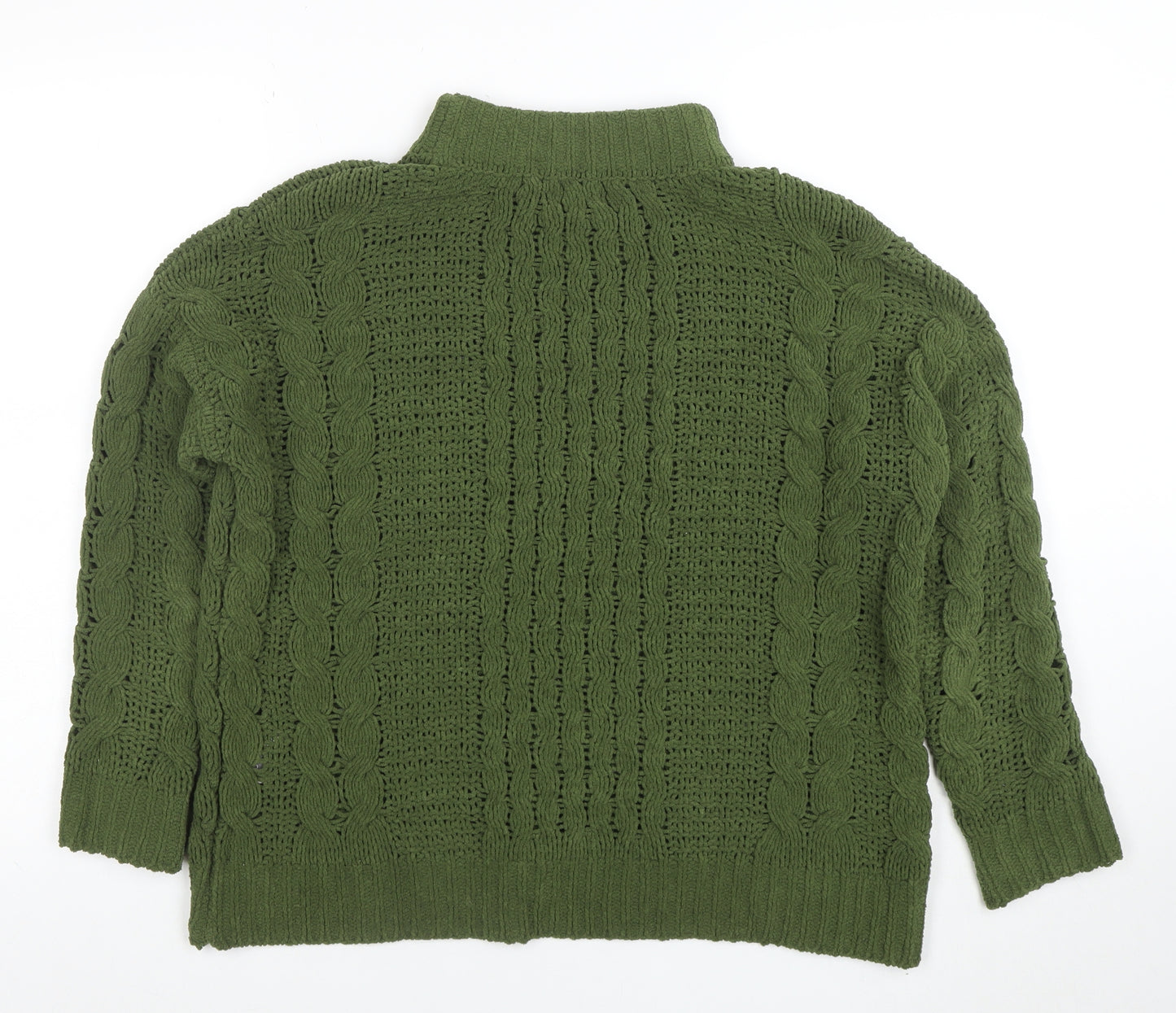 Natural Women’s Green Mock Neck Cable Knit Pullover Jumper Size S