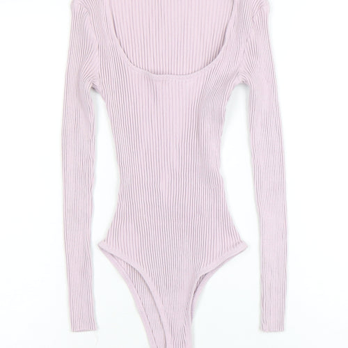 ZARA Women Pink Ribbed Long Sleeve Bodysuit Size Small