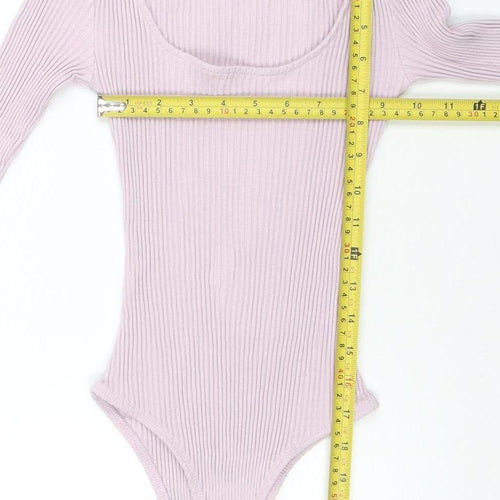 ZARA Women Pink Ribbed Long Sleeve Bodysuit Size Small