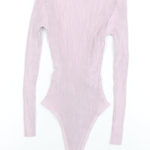 ZARA Women Pink Ribbed Long Sleeve Bodysuit Size Small