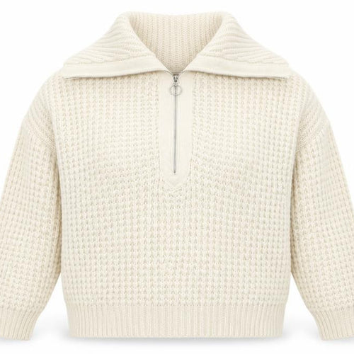 Pull&Bear Women's Ivory Chunky Half Zip Knit Jumper Size S