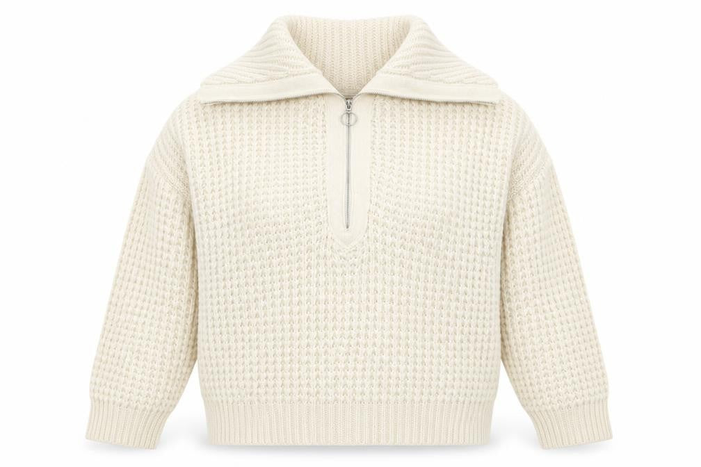 Pull&Bear Women's Ivory Chunky Half Zip Knit Jumper Size S