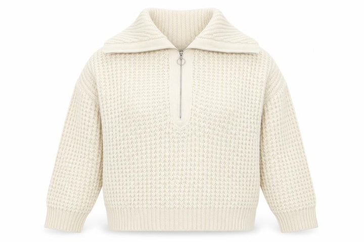 Pull&Bear Women's Ivory Chunky Half Zip Knit Jumper Size S