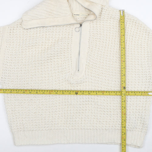 Pull & Bear Women's Ivory Chunky Half Zip Knit Jumper Size S