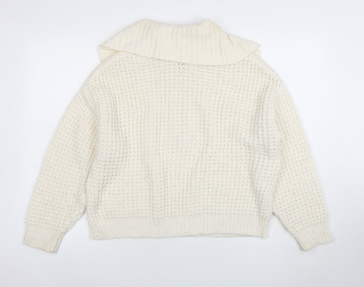Pull & Bear Women's Ivory Chunky Half Zip Knit Jumper Size S